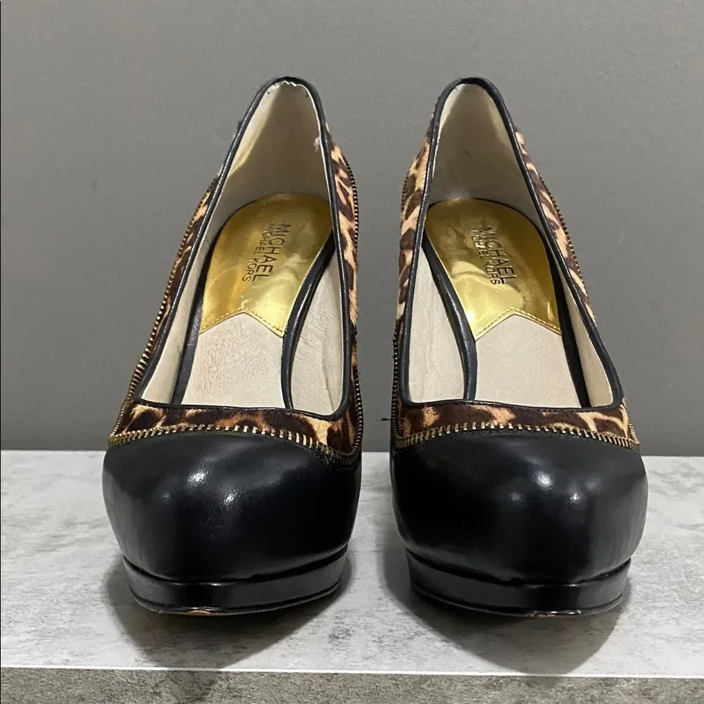 Michael Kors Leopard Cowhide and Black Stiletto Heels Size 8